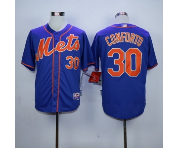 Men's New York Mets #30 Michael Conforto Blue With Orange Cool Base Baseball Jersey