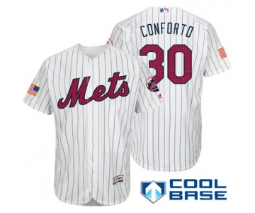 Men's New York Mets #30 Michael Conforto White Stars & Stripes Fashion Independence Day Stitched MLB Majestic Cool Base Jersey