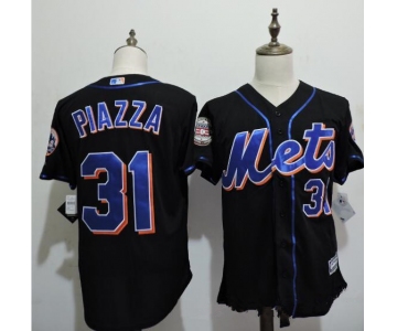 Men's New York Mets #31 Mike Piazza Black Cooperstown Collection Throwback Jersey Mets 2016 HOF patch