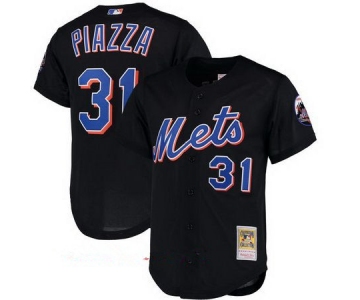 Men's New York Mets #31 Mike Piazza Black Mesh Batting Practice Throwback Jersey By Mitchell & Ness