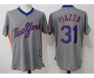 Men's New York Mets #31 Mike Piazza Retired Gray Pullover Stitched MLB Majestic Cooperstown Collection Jersey