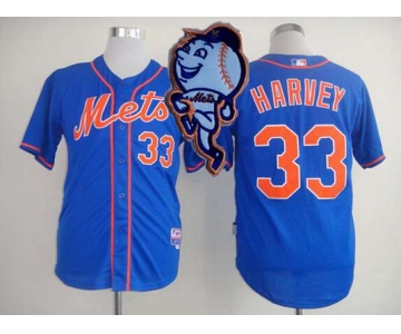 Men's New York Mets #33 Matt Harvey Blue Jersey W/2015 Mr. Met Patch