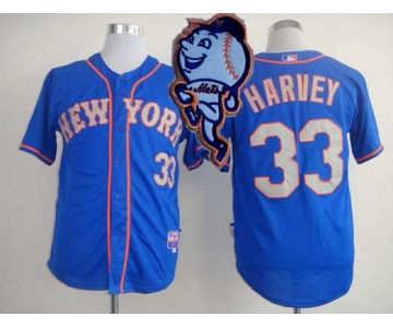 Men's New York Mets #33 Matt Harvey Blue With Gray Jersey W/2015 Mr. Met Patch