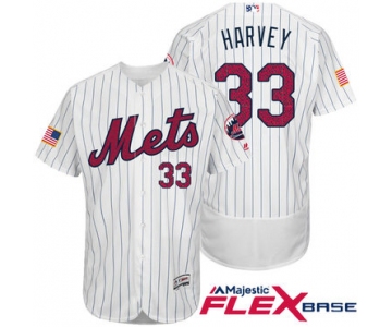 Men's New York Mets #33 Matt Harvey White Stars & Stripes Fashion Independence Day Stitched MLB Majestic Flex Base Jersey