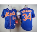 Men's New York Mets #34 Noah Syndergaard Blue Jersey W2015 Mr. Met Patch
