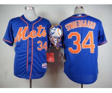 Men's New York Mets #34 Noah Syndergaard Blue Jersey W2015 Mr. Met Patch