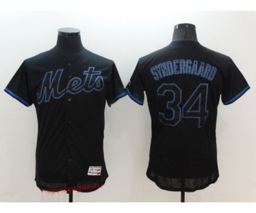 Men's New York Mets #34 Noah Syndergaard Lights Out Black Fashion 2016 Flex Base Majestic Stitched MLB Jersey