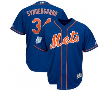 Men's New York Mets 34 Noah Syndergaard Royal 2019 Spring Training Cool Base Jersey