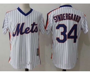 Men's New York Mets #34 Noah Syndergaard White Pullover Stitched MLB Majestic Cooperstown Collection Jersey