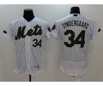 Men's New York Mets #34 Noah Syndergaard White with Green Memorial Day Stitched MLB Majestic Flex Base Jersey