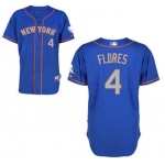 Men's New York Mets #4 Wilmer Flores Alternate Blue With Gray MLB Cool Base Jersey With 2015 Mr. Met Patch