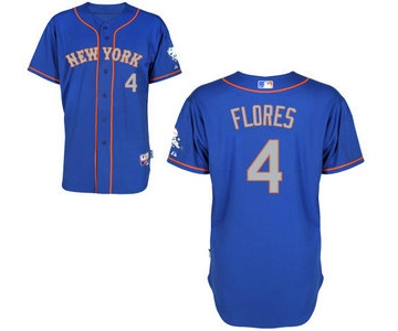 Men's New York Mets #4 Wilmer Flores Alternate Blue With Gray MLB Cool Base Jersey With 2015 Mr. Met Patch