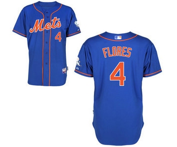 Men's New York Mets #4 Wilmer Flores Alternate Blue With Orange MLB Cool Base Jersey With 2015 Mr. Met Patch