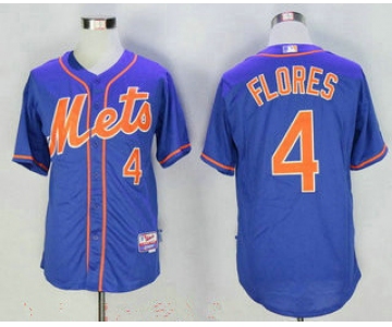 Men's New York Mets #4 Wilmer Flores Blue With Orange Stitched 2015 MLB Cool Base Jersey