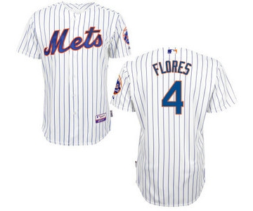 Men's New York Mets #4 Wilmer Flores Home White Pinstripe MLB Cool Base Jersey