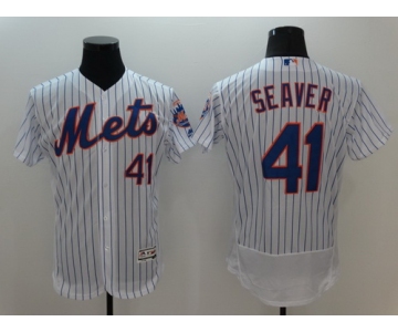 Men's New York Mets #41 Tom Seaver Retired White Pinstripe 2016 Flexbase Majestic Baseball Jersey