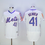 Men's New York Mets #41 Tom Seaver Retired White Pullover 2016 Flexbase Majestic Baseball Jersey
