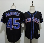 Men's New York Mets #45 Pedro Martinez Black Cooperstown Collection Throwback Jersey