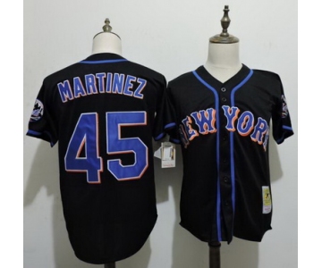 Men's New York Mets #45 Pedro Martinez Black Cooperstown Collection Throwback Jersey