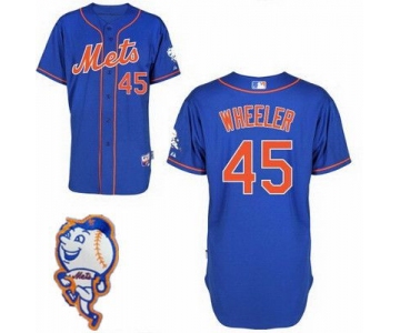 Men's New York Mets #45 Zack Wheeler Blue Jersey W/2015 Mr. Met Patch