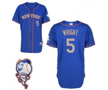 Men's New York Mets #5 David Wright Blue With Gray Jersey W/2015 Mr. Met Patch