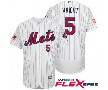 Men's New York Mets #5 David Wright White Stars & Stripes Fashion Independence Day Stitched MLB Majestic Flex Base Jersey