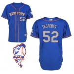 Men's New York Mets #52 Yoenis Cespedes Alternate Blue With Gray MLB Cool Base Jersey With 2015 Mr. Met Patch