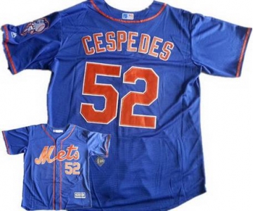 Men's New York Mets #52 Yoenis Cespedes Alternate Blue With Orange 2015 MLB Cool Base Jersey