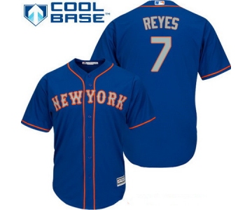 Men's New York Mets #7 Jose Reyes Royal Blue With Gray Stitched MLB Majestic Cool Base Jersey