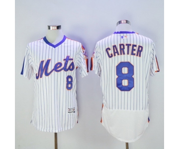 Men's New York Mets #8 Gary Carter Retired White Pullover 2016 Flexbase Majestic Baseball Jersey 25th Patch