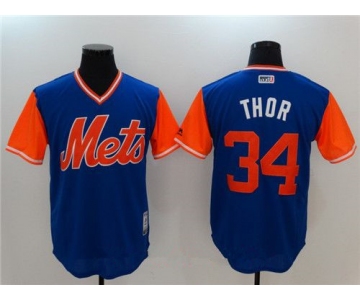 Men's New York Mets Noah Syndergaard Thor Majestic Navy 2017 Little League World Series Players Weekend Stitched Nickname Jersey