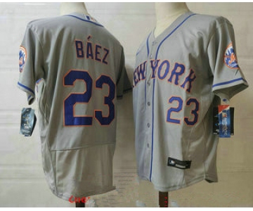 Men's New york mets #23 javier baez grey stitched mlb flex base nike jersey