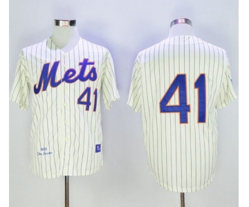 Mitchell And Ness 1969 Mets #41 Tom Seaver Cream(Blue Strip) Throwback Stitched MLB Jersey