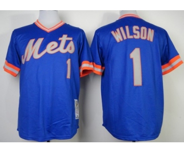 New York Mets #1 Mookie Wilson 1983 Blue Throwback Jersey