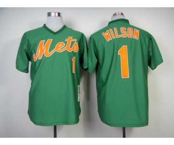 New York Mets #1 Mookie Wilson 1985 Green Throwback Jersey