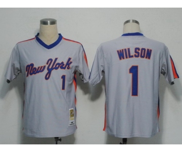 New York Mets #1 Mookie Wilson 1987 Gray Throwback Jersey