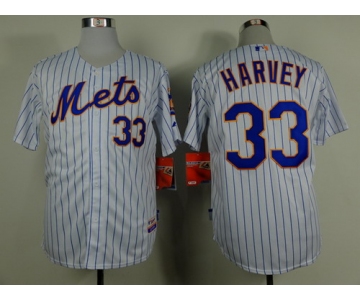 New York Mets #33 Matt Harvey White Pinstripe Jersey