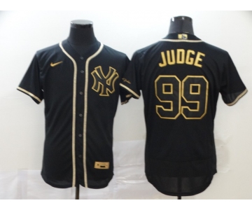 Men's New York Yankees #99 Aaron Judge Black Golden Stitched MLB Flex Base Nike Jersey