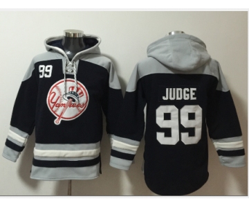 Men's New York Yankees #99 Aaron Judge Navy Blue Ageless Must Have Lace Up Pullover Hoodie