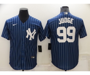 Men's New York Yankees #99 Aaron Judge Navy Blue Pinstripe Stitched MLB Cool Base Nike Jersey