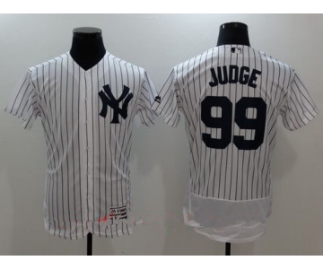 Men's New York Yankees #99 Aaron Judge White Home Name Stitched MLB Majestic Flex Base Jersey