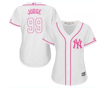 New York Yankees #99 Aaron Judge White Pink Fashion Women's Stitched MLB Jersey