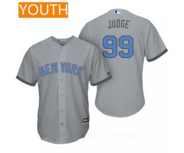 Youth New York Yankees #99 Aaron Judge Gray With Baby Blue Father's Day Stitched MLB Majestic Cool Base Jersey