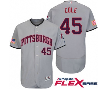 Men's Pittsburgh Pirates #45 Gerrit Cole Gray Stars & Stripes Fashion Independence Day Stitched MLB Majestic Flex Base Jersey