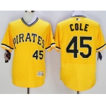 Men's Pittsburgh Pirates #45 Gerrit Cole Yellow Flexbase 2016 MLB Player Jersey