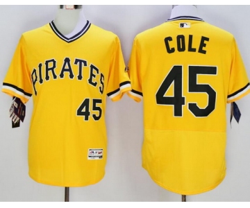 Men's Pittsburgh Pirates #45 Gerrit Cole Yellow Flexbase 2016 MLB Player Jersey