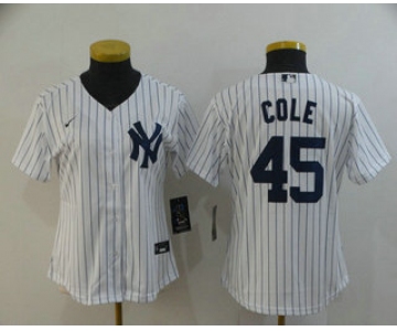 Women's New York Yankees #45 Gerrit Cole White Home Stitched MLB Cool Base Nike Jersey