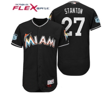 Men's Miami Marlins #27 Giancarlo Stanton Black 2017 Spring Training Stitched MLB Majestic Flex Base Jersey