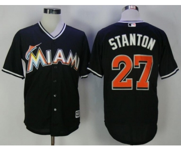 Men's Miami Marlins #27 Giancarlo Stanton Black Stitched MLB Majestic Cool Base Jersey