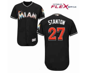 Men's Miami Marlins #27 Giancarlo Stanton Black Stitched MLB Majestic Flex Base Jersey